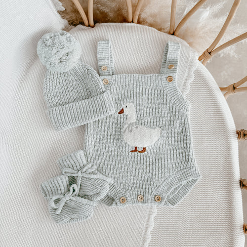 Goose Singlet Knit Romper & Beanie Bundle