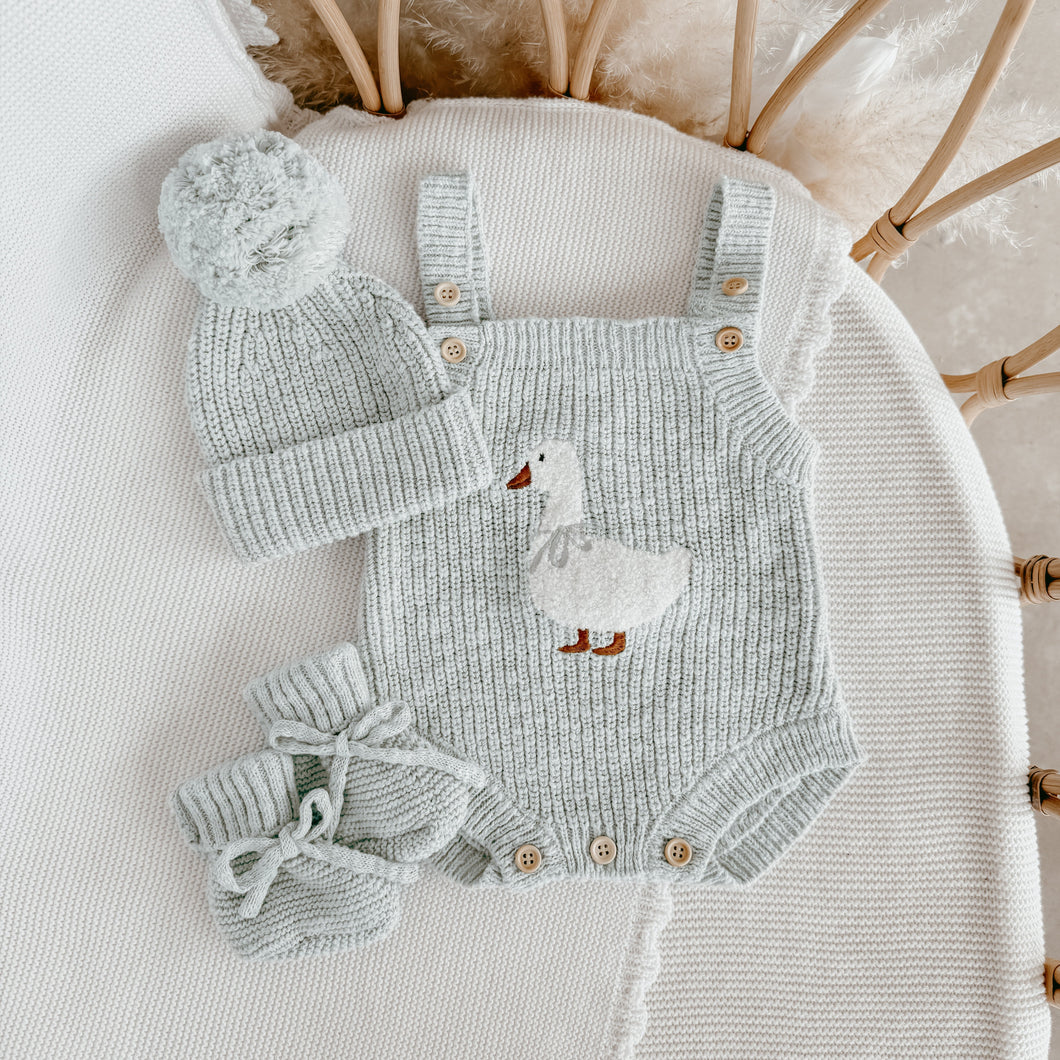 Goose Singlet Knit Romper & Beanie Bundle