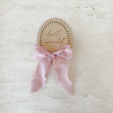 Load image into Gallery viewer, Hello World/Little Love Two-Sided Announcement Bow Plaque (10cm)
