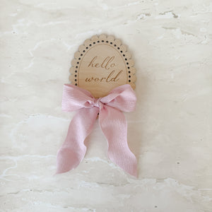 Hello World/Little Love Two-Sided Announcement Bow Plaque (10cm)