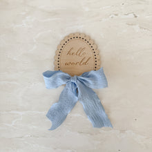 Load image into Gallery viewer, Hello World/Little Love Two-Sided Announcement Bow Plaque (10cm)