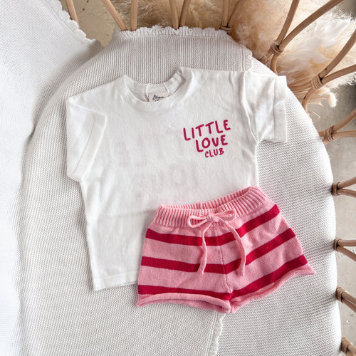 'Little Love Club' Tee and Knit Shorts Bundle - White & Red