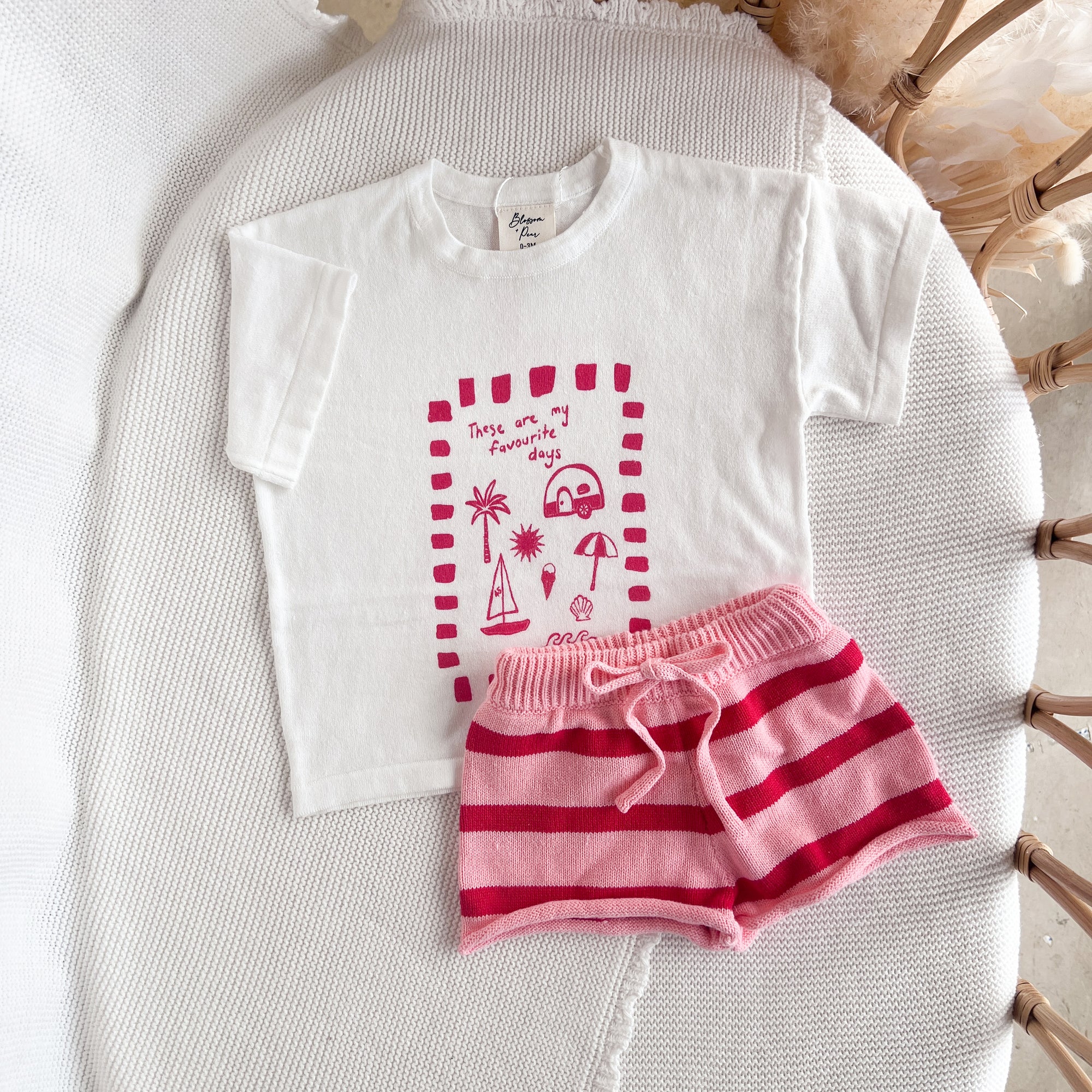 Kids Knit Shorts - Pink &amp; Red