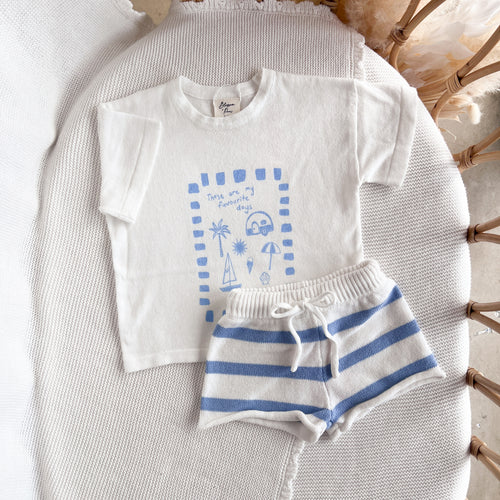 Kids 'Favourite Days' Tee and Knit Shorts Bundle- White & Blue