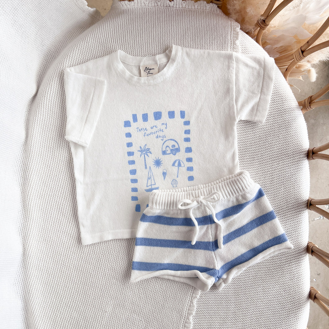 Kids 'Favourite Days' Tee and Knit Shorts Bundle- White & Blue