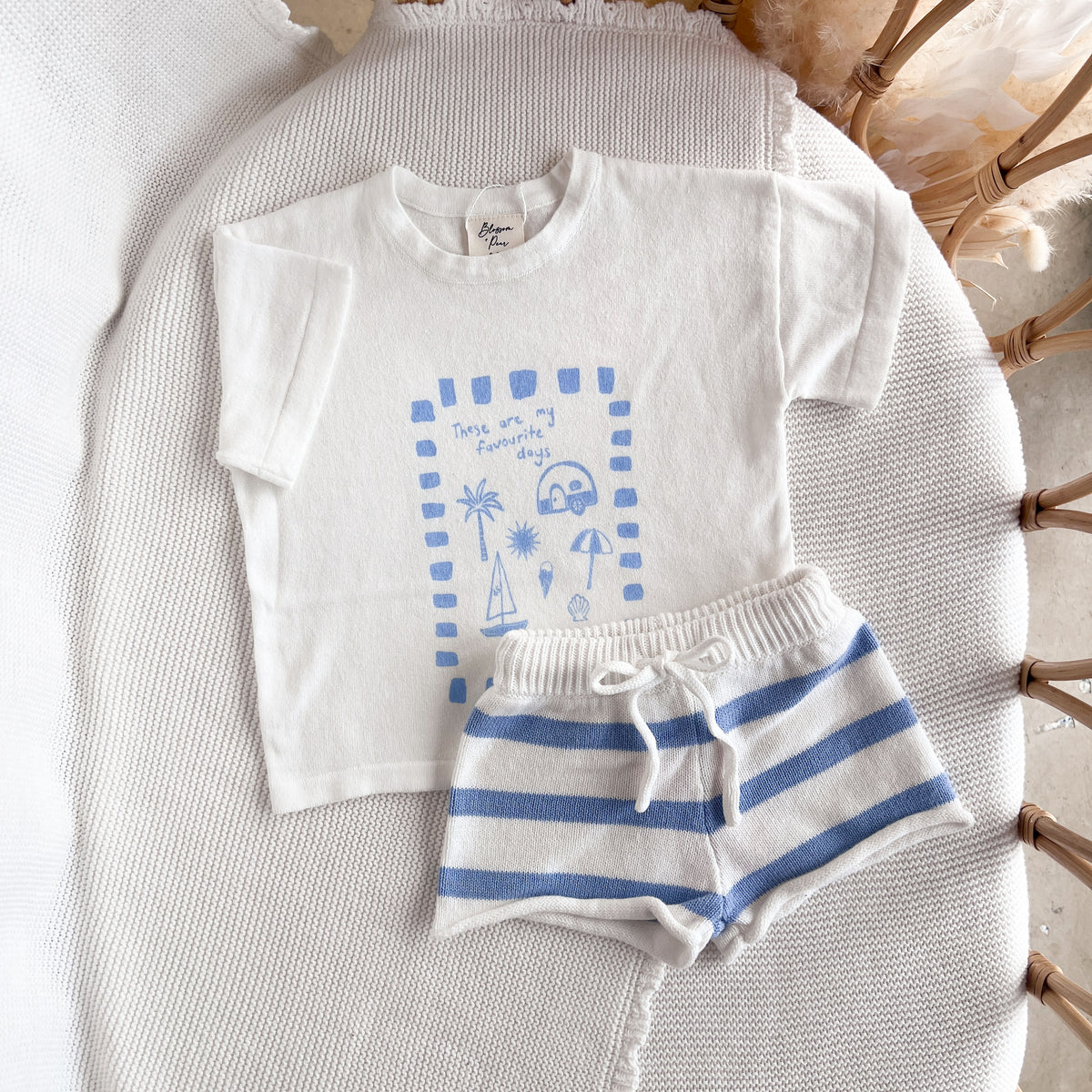 Kids Knit Shorts - Blue &amp; White