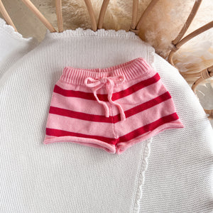 Kids Knit Shorts - Pink & Red
