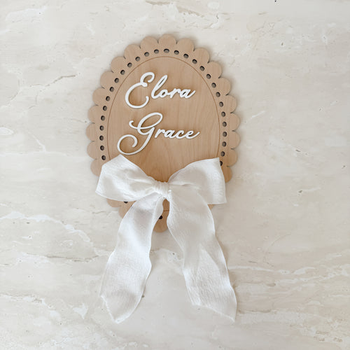 Oval Scallop Name Plaque - Bow (15cm)