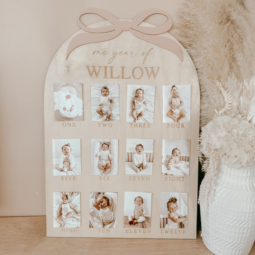 'One Year Of' Personalised First Birthday Board - Bow - PRE ORDER - Est. Dispatch Mid-September