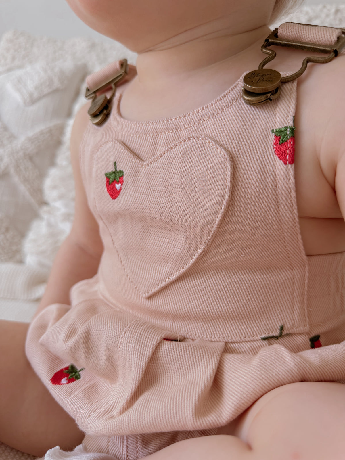 Denim Overall Romper - Strawberry Dreams