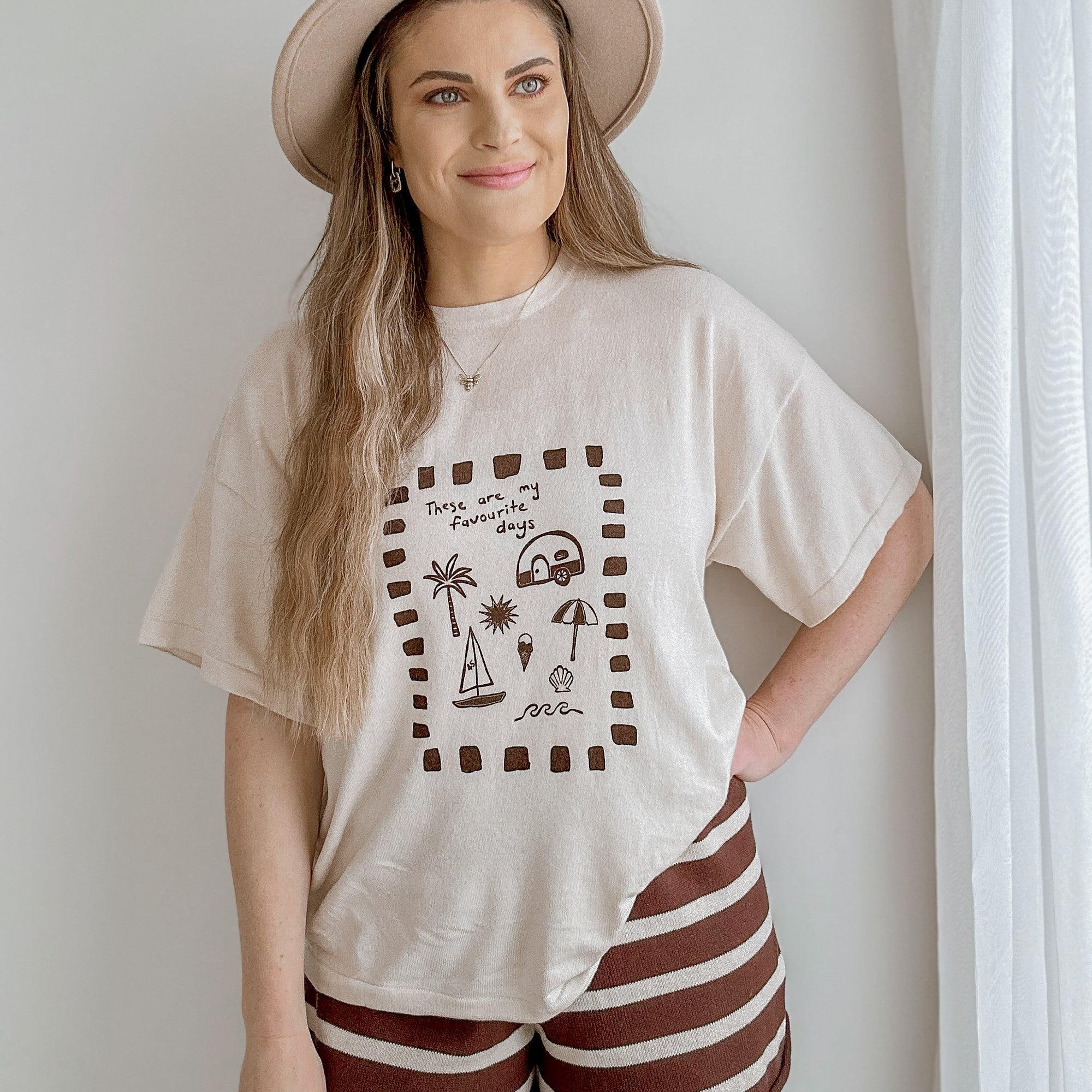 Ladies 'Favourite Days' Tee - Cream &amp; Brown