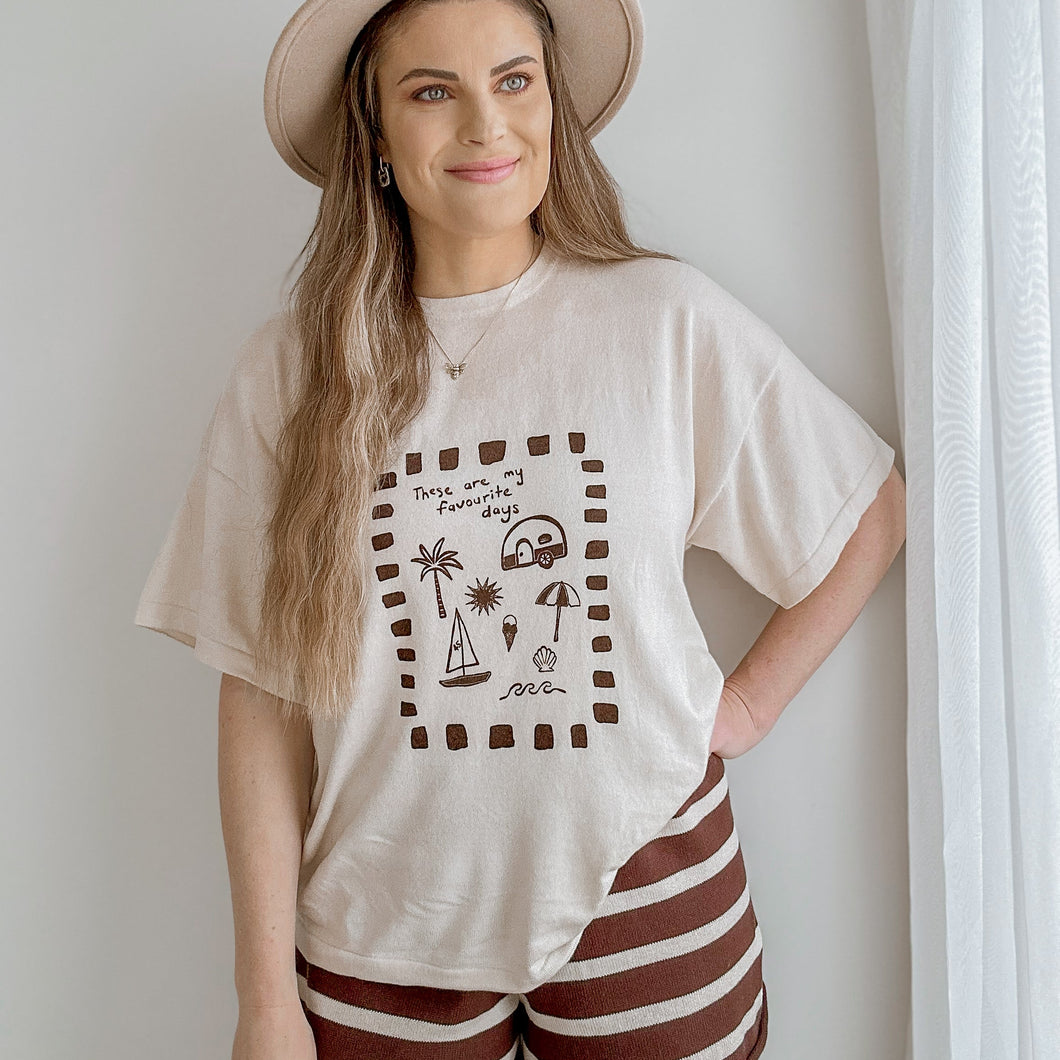 Ladies 'Favourite Days' Tee - Cream & Brown