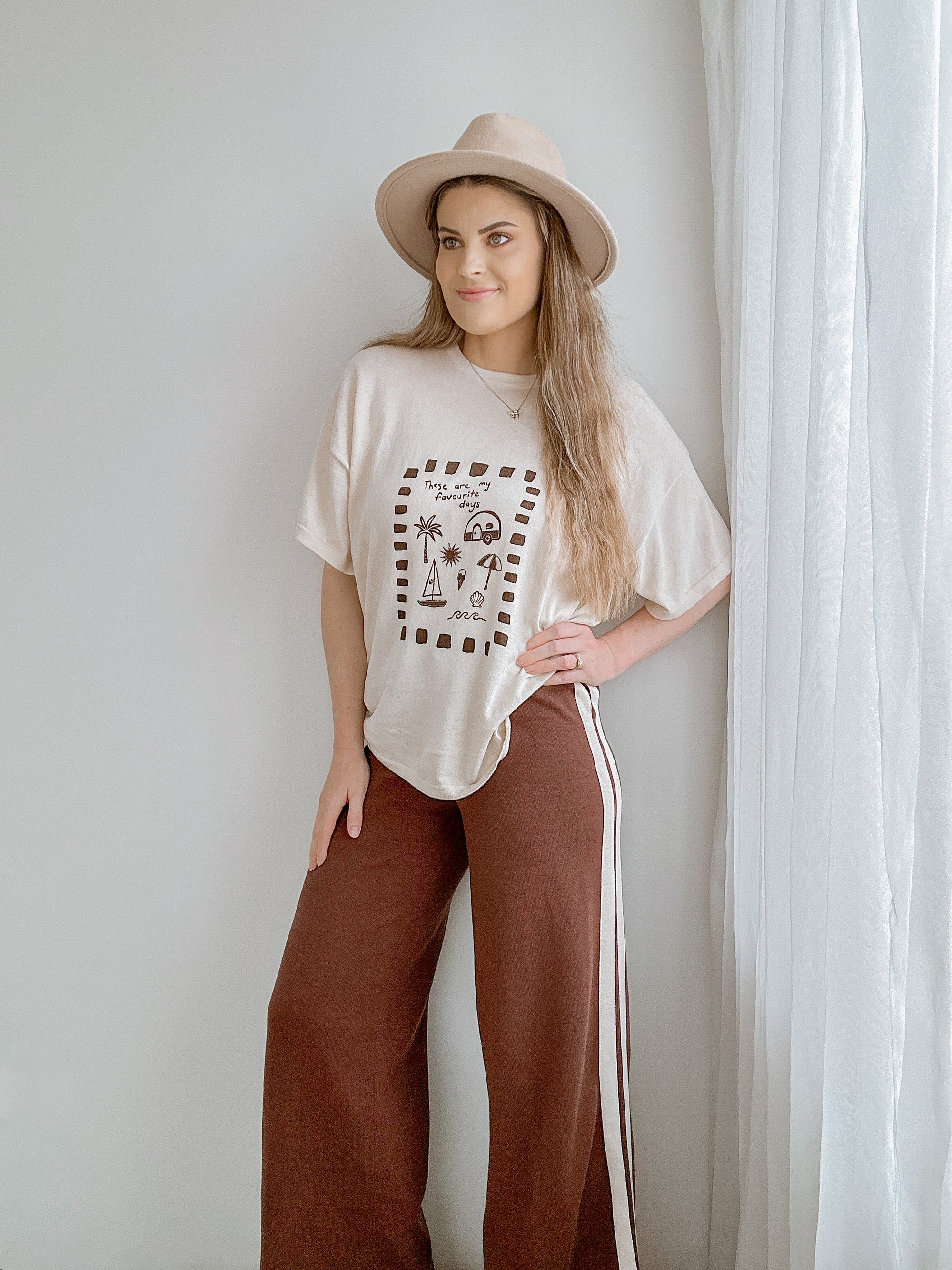Ladies 'Favourite Days' Tee - Cream &amp; Brown