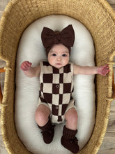 Load image into Gallery viewer, Espresso Check Knit Romper