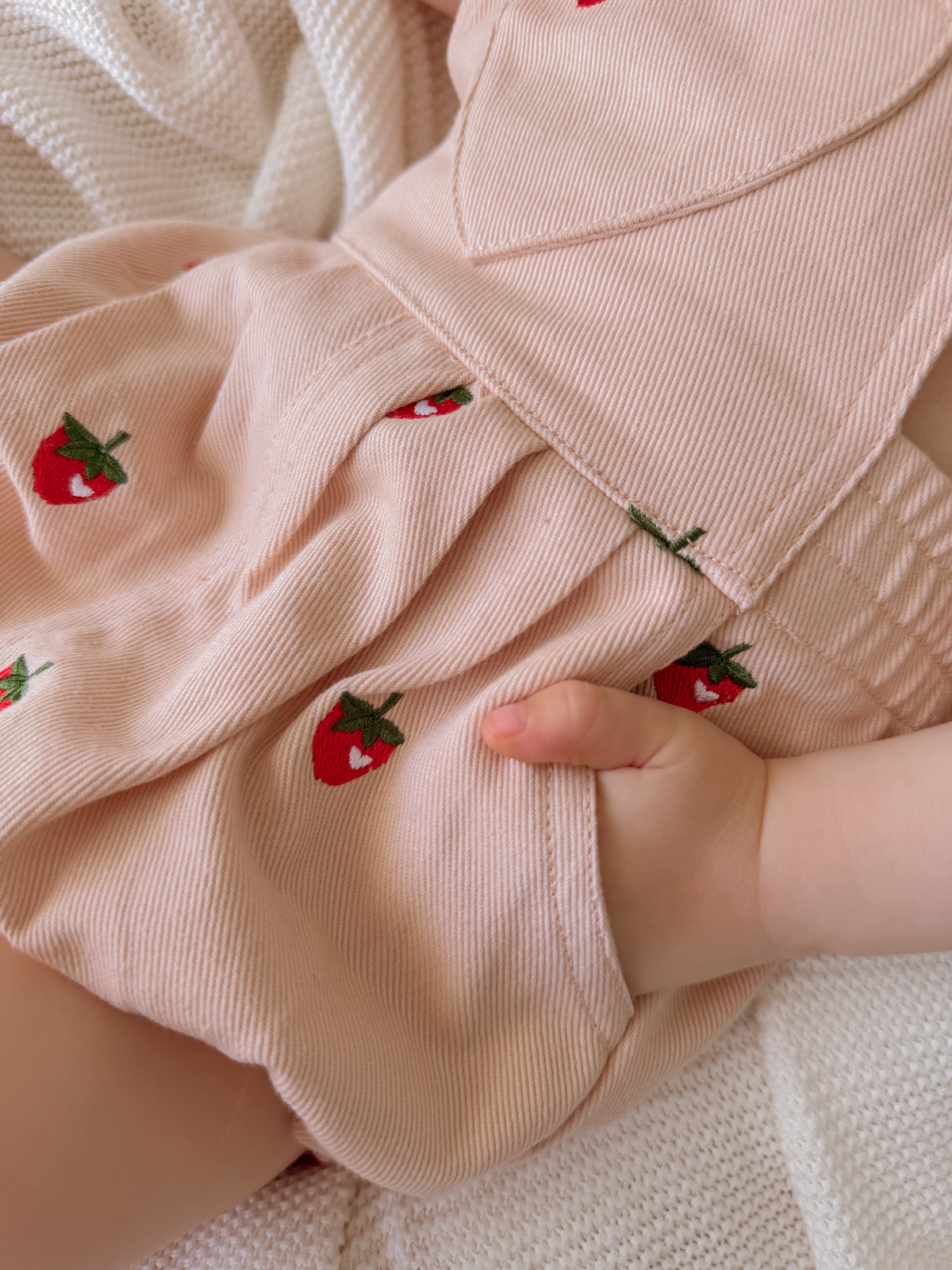 Denim Overall Romper - Strawberry Dreams