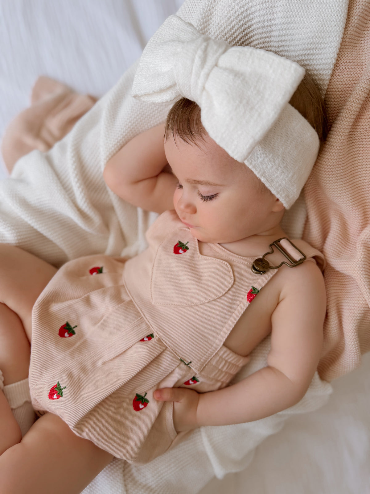 Denim Overall Romper - Strawberry Dreams