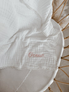 Heritage Muslin Blanket - Milk with Lace Trim