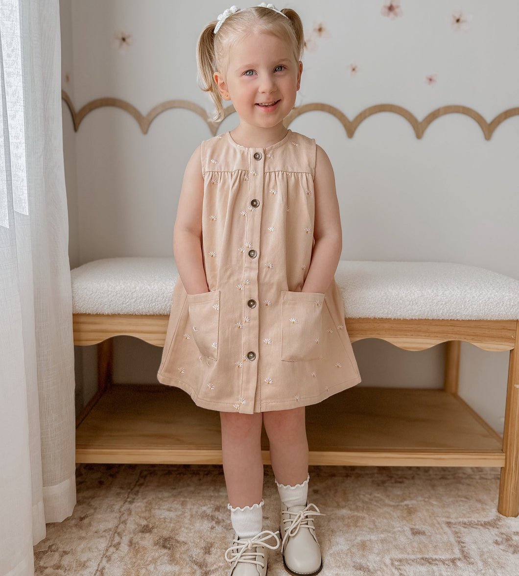 Pinafore Dress - Pink Daisy