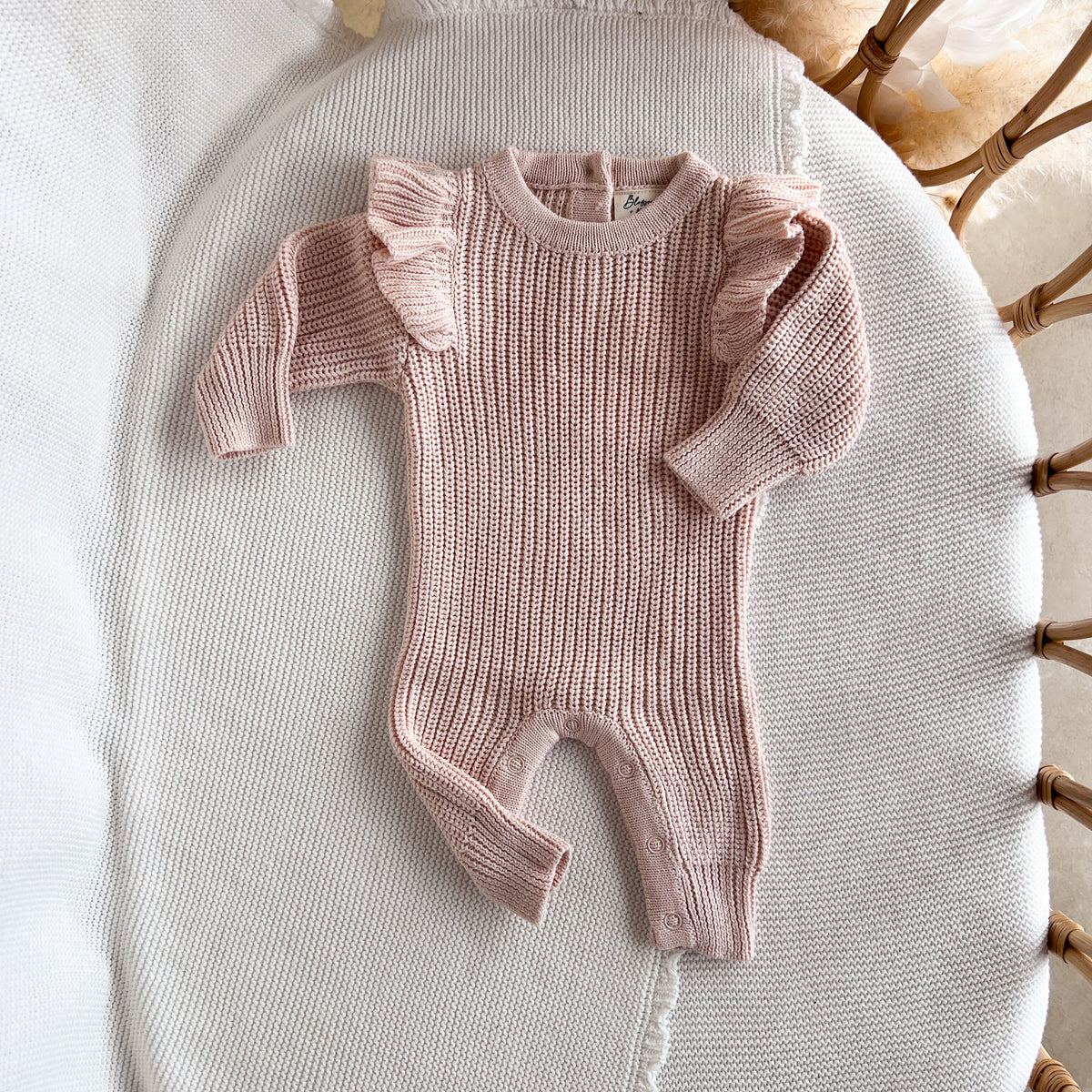 Frankie Shoulder Flutter Knit Romper - Pink Lemonade