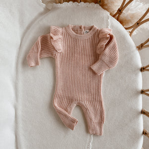 Frankie Shoulder Flutter Knit Romper - Pink Lemonade