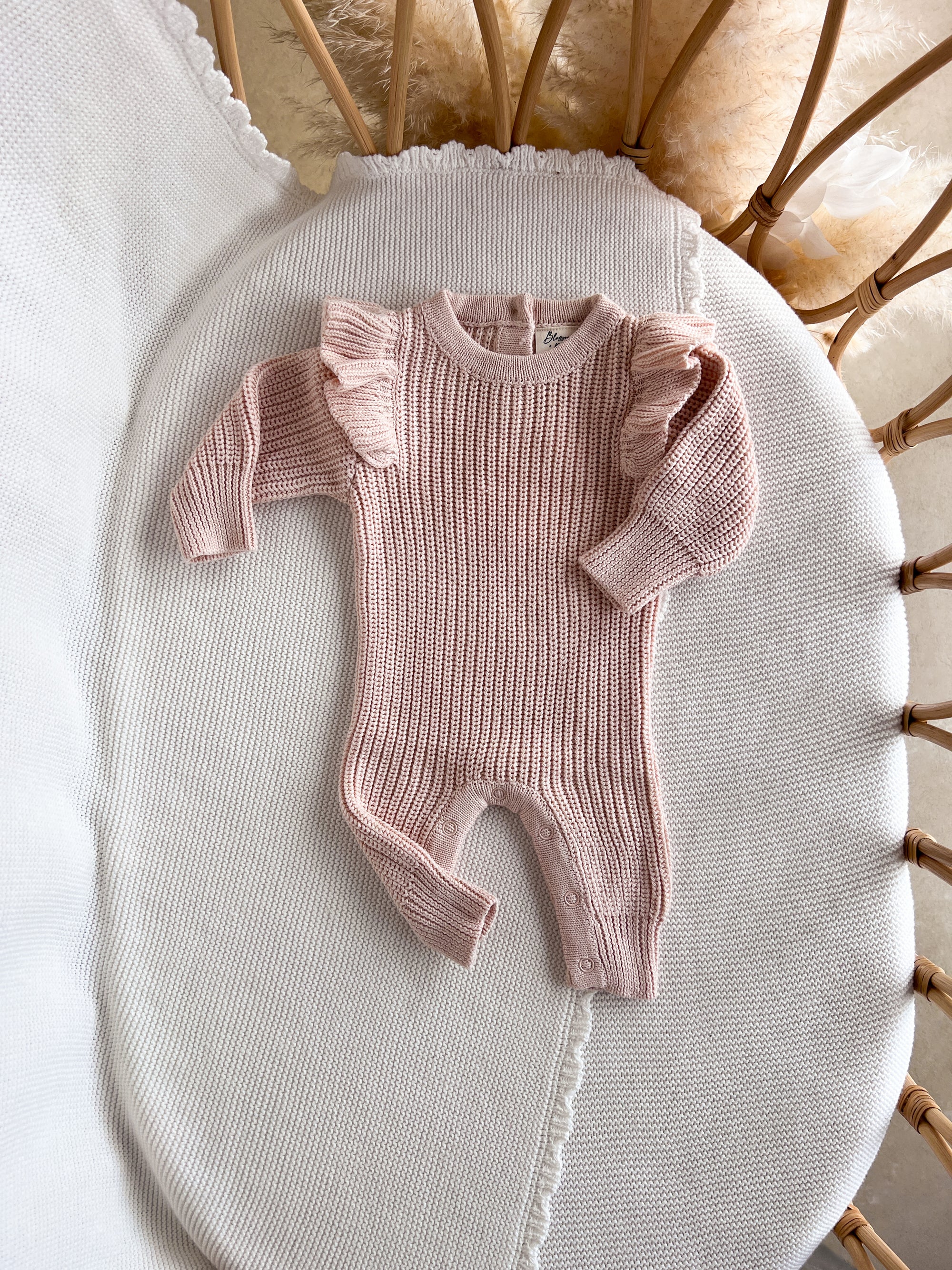 Frankie Shoulder Flutter Knit Romper &amp; Beanie Bundle - Pink Lemonade