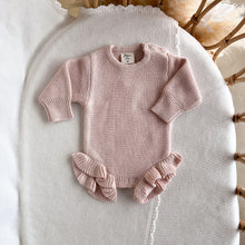 Load image into Gallery viewer, Long Sleeve Frill Leg Knit Romper - Pink Lemonade