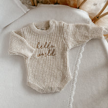 Load image into Gallery viewer, Petite - &#39;Hello World&#39; Chunky Knit Romper - Honey