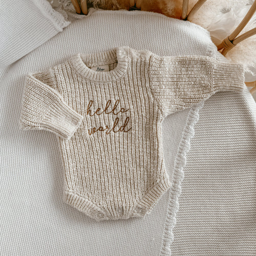 Petite - 'Hello World' Chunky Knit Romper - Honey