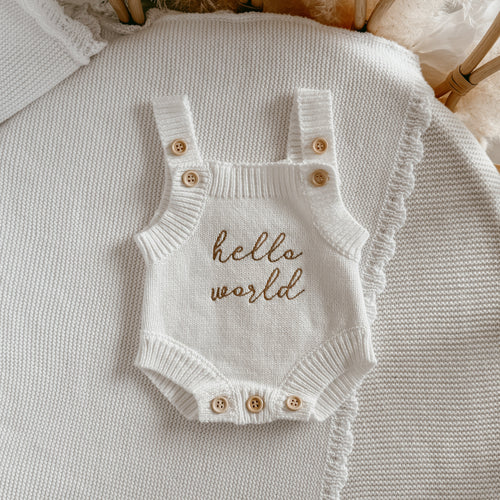 Petite - 'Hello World' Singlet Knit Romper - Milk