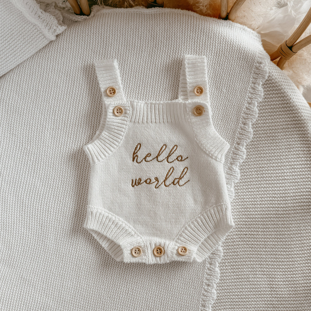 Petite - 'Hello World' Singlet Knit Romper - Milk