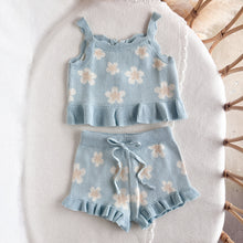 Load image into Gallery viewer, Blue Daisy Knit Tie Set - PRE ORDER EST DISPATCH MID-LATE MAY