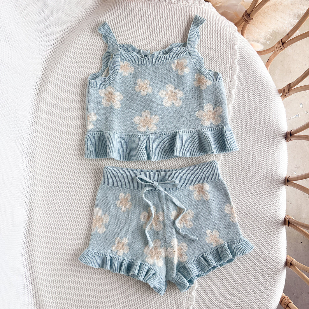 Blue Daisy Knit Tie Set - PRE ORDER EST DISPATCH MID-LATE MAY