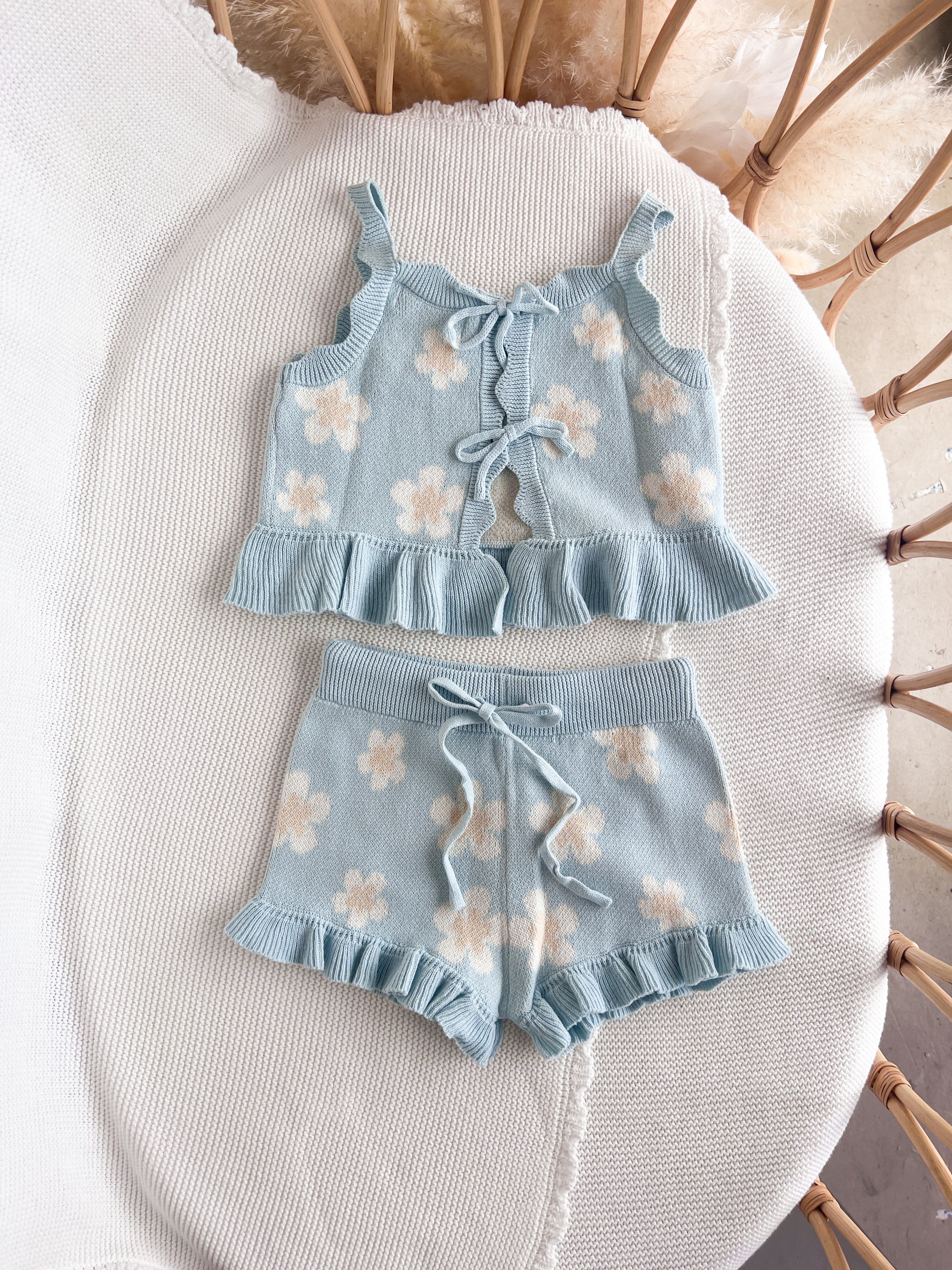 Blue Daisy Knit Tie Set