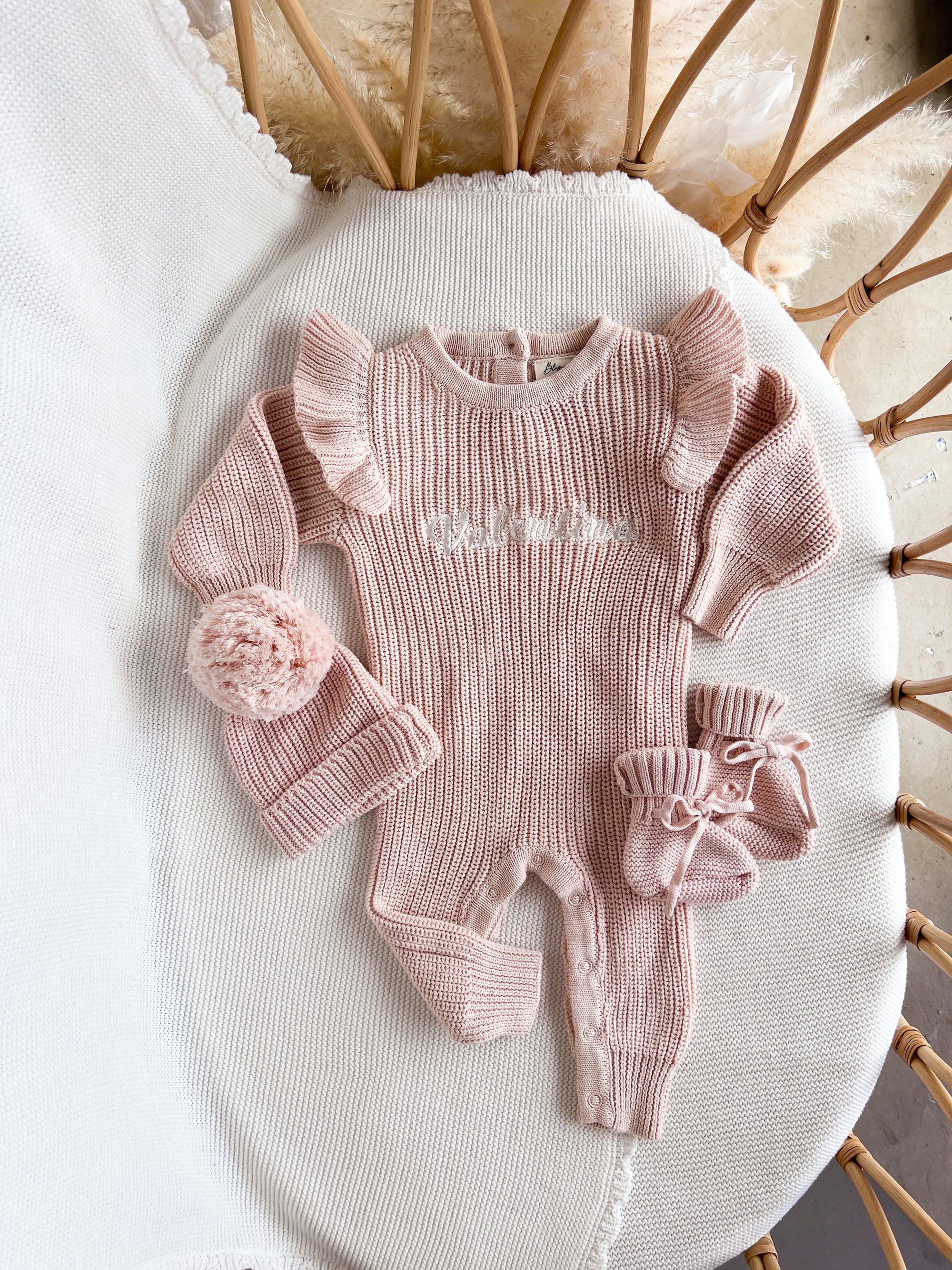 Frankie Shoulder Flutter Knit Romper - Pink Lemonade