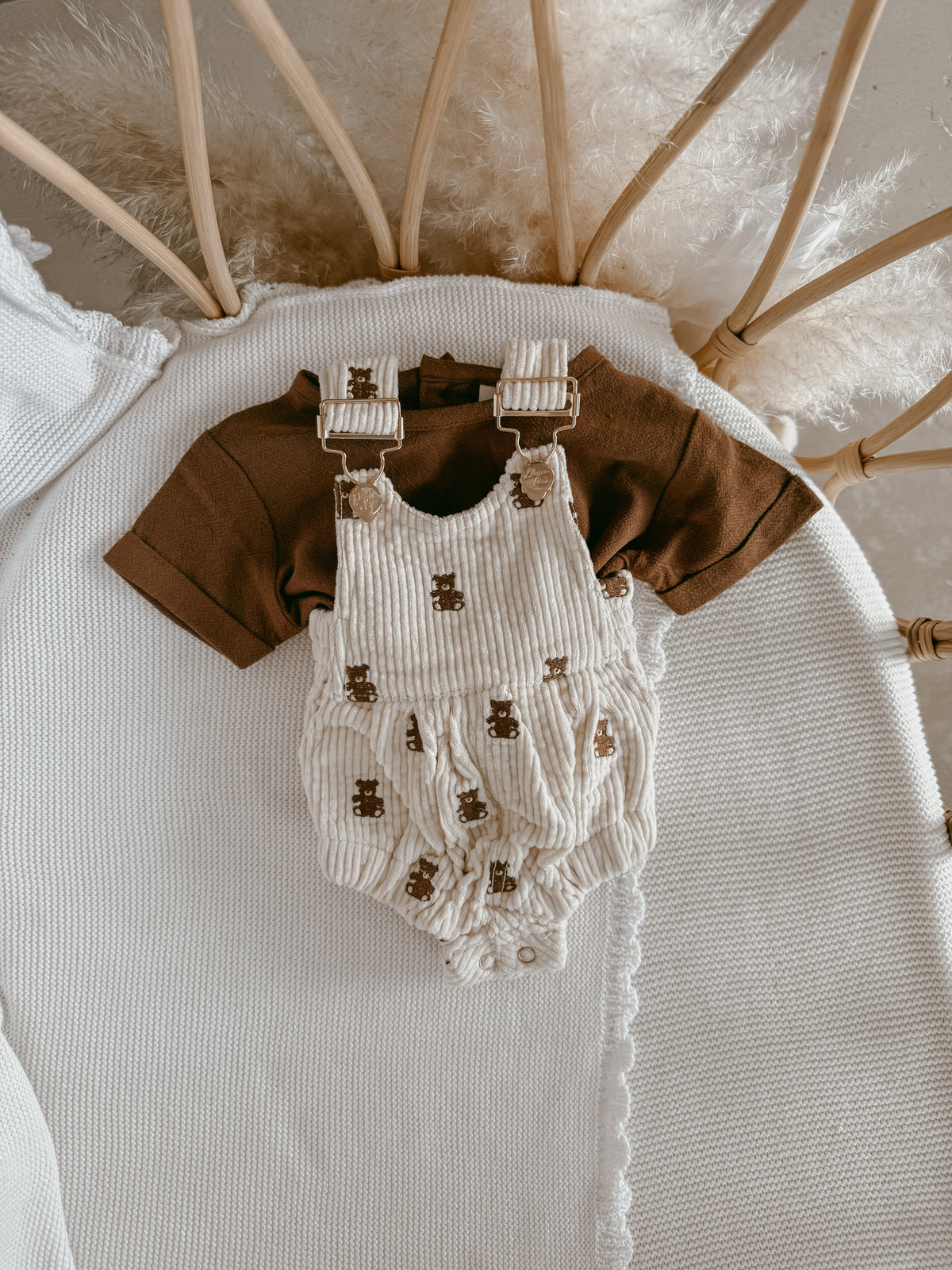 Corduroy Overall Romper - Teddy Bear