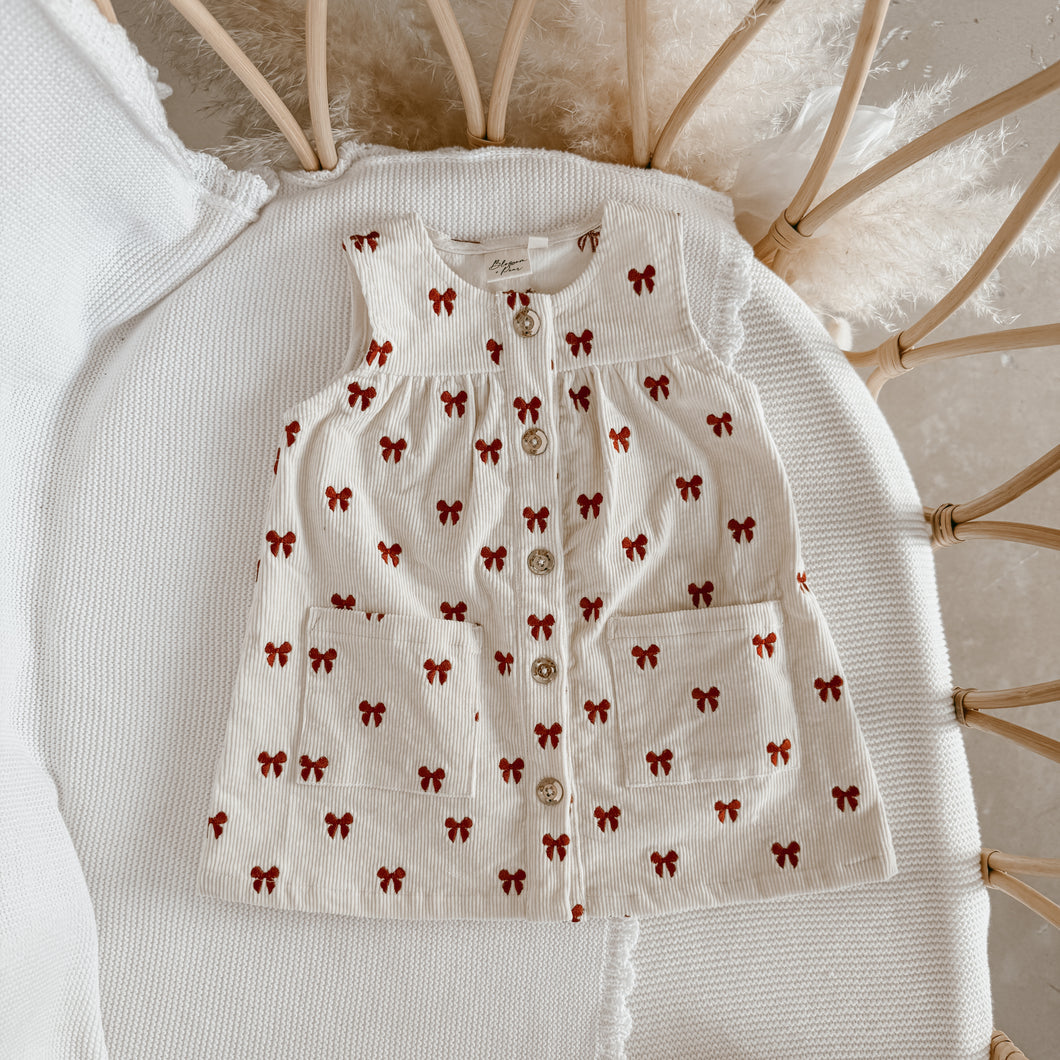 Pinafore Corduroy Dress - Red Bow (PRE-ORDER EST. DISPATCH OCTOBER)