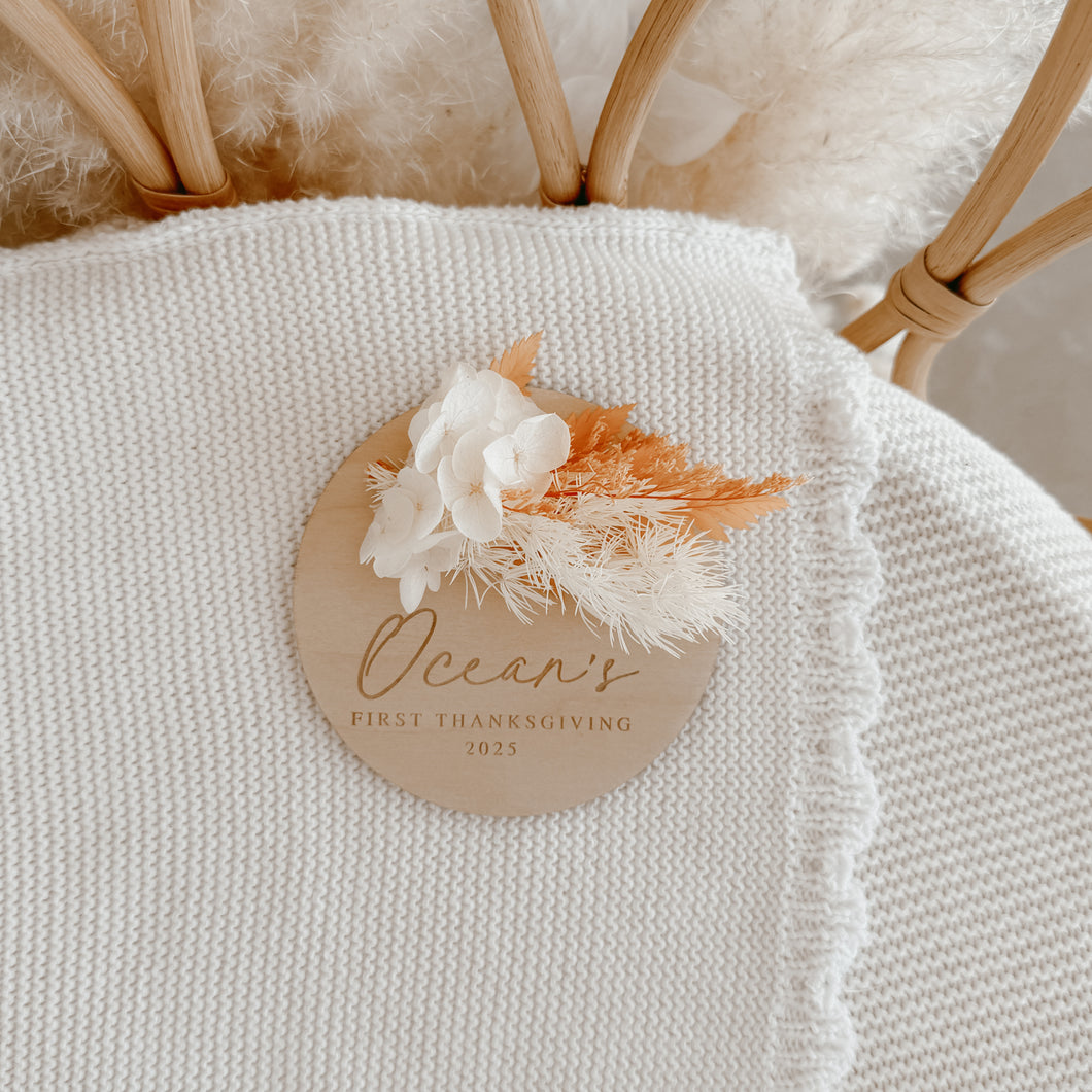 Personalised 'First Thanksgiving 2025' Dried Floral Plaque