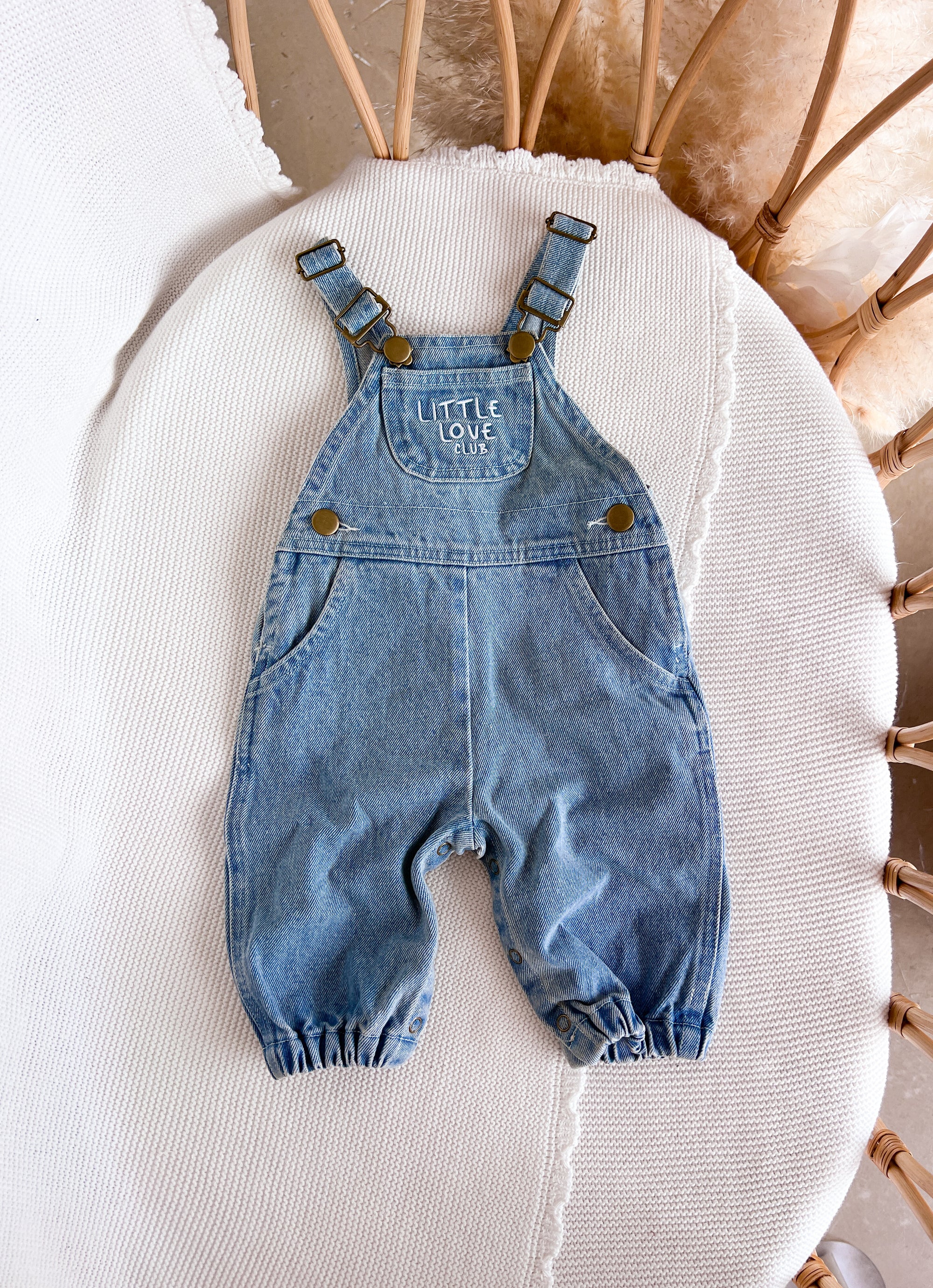 'Little Love Club' Vintage Blue Denim Overalls
