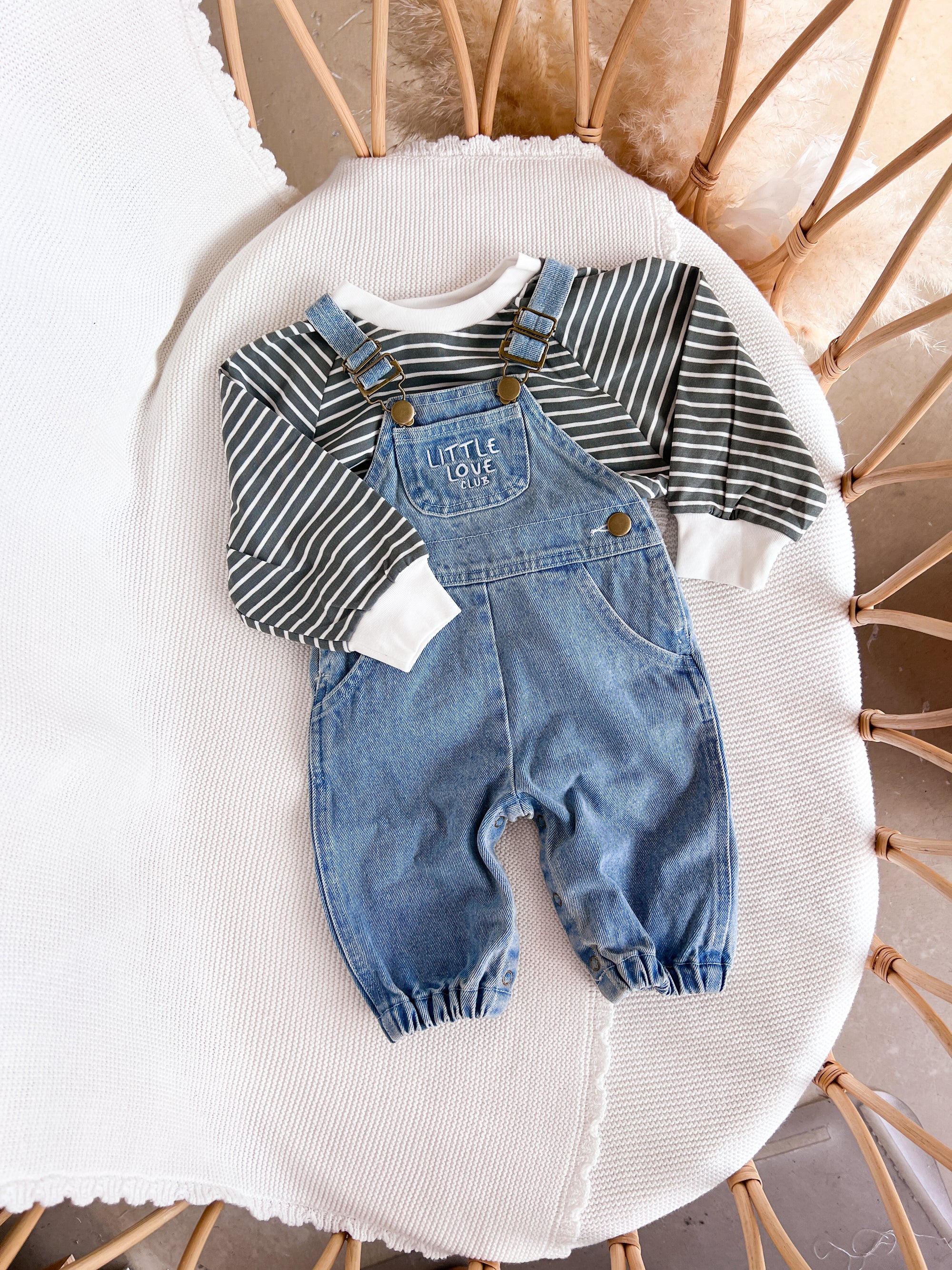 'Little Love Club' Vintage Blue Denim Overalls