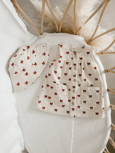 Pinafore Corduroy Dress - Red Bow (PRE-ORDER EST. DISPATCH OCTOBER)