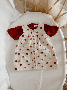 Pinafore Corduroy Dress - Red Bow (PRE-ORDER EST. DISPATCH OCTOBER)