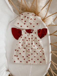 Pinafore Corduroy Dress - Red Bow (PRE-ORDER EST. DISPATCH OCTOBER)