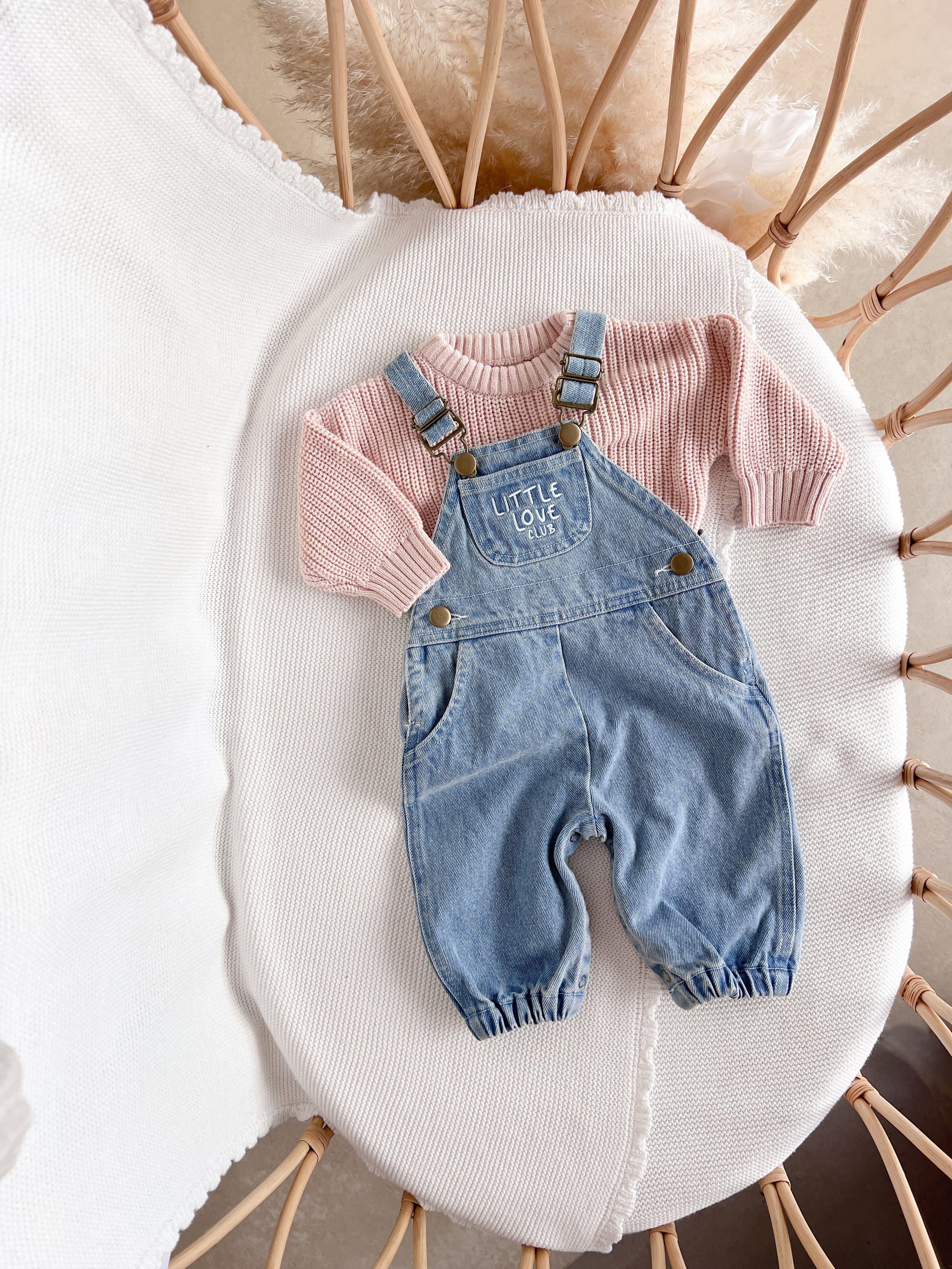 'Little Love Club' Vintage Blue Denim Overalls