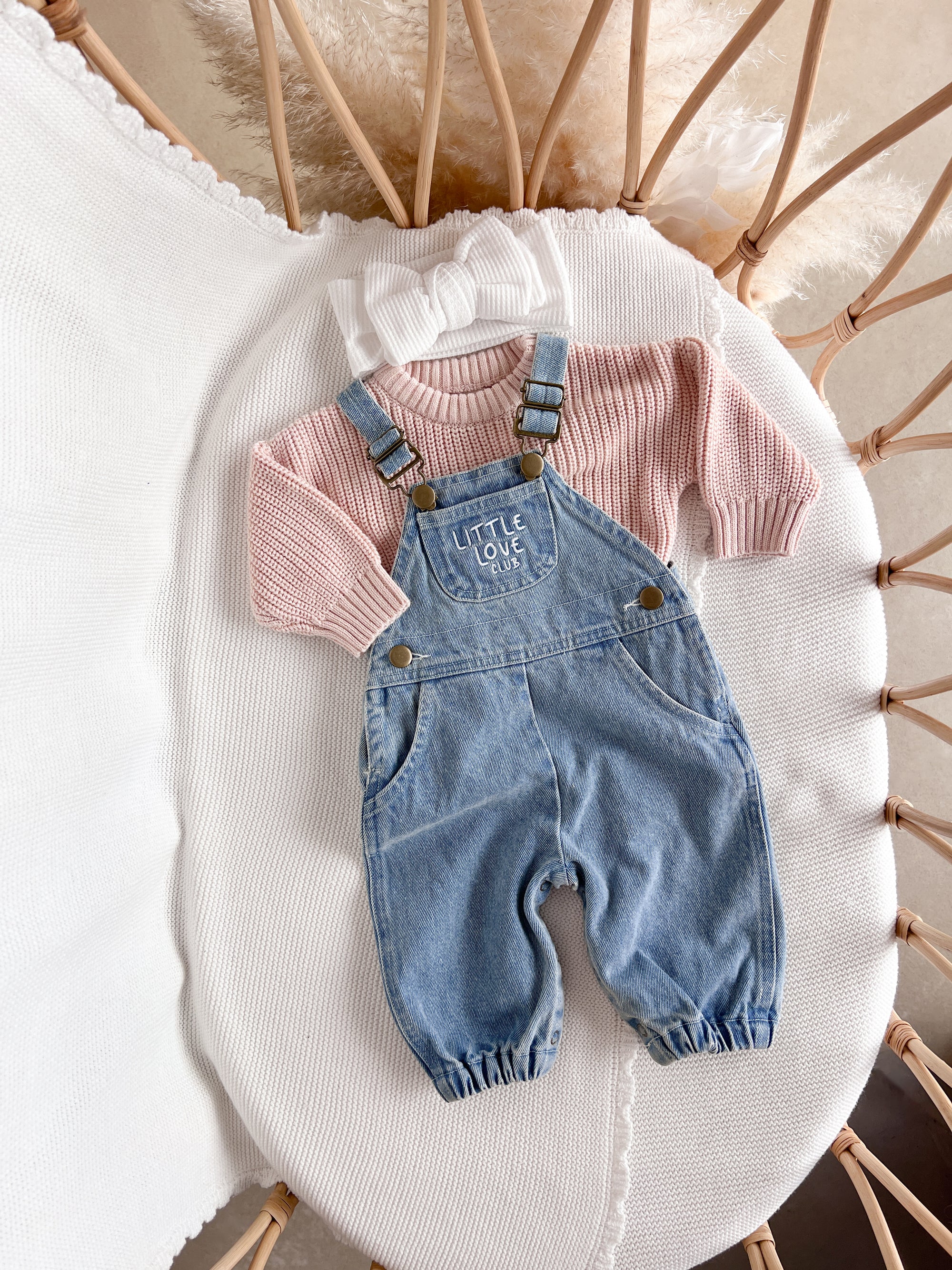 'Little Love Club' Vintage Blue Denim Overalls