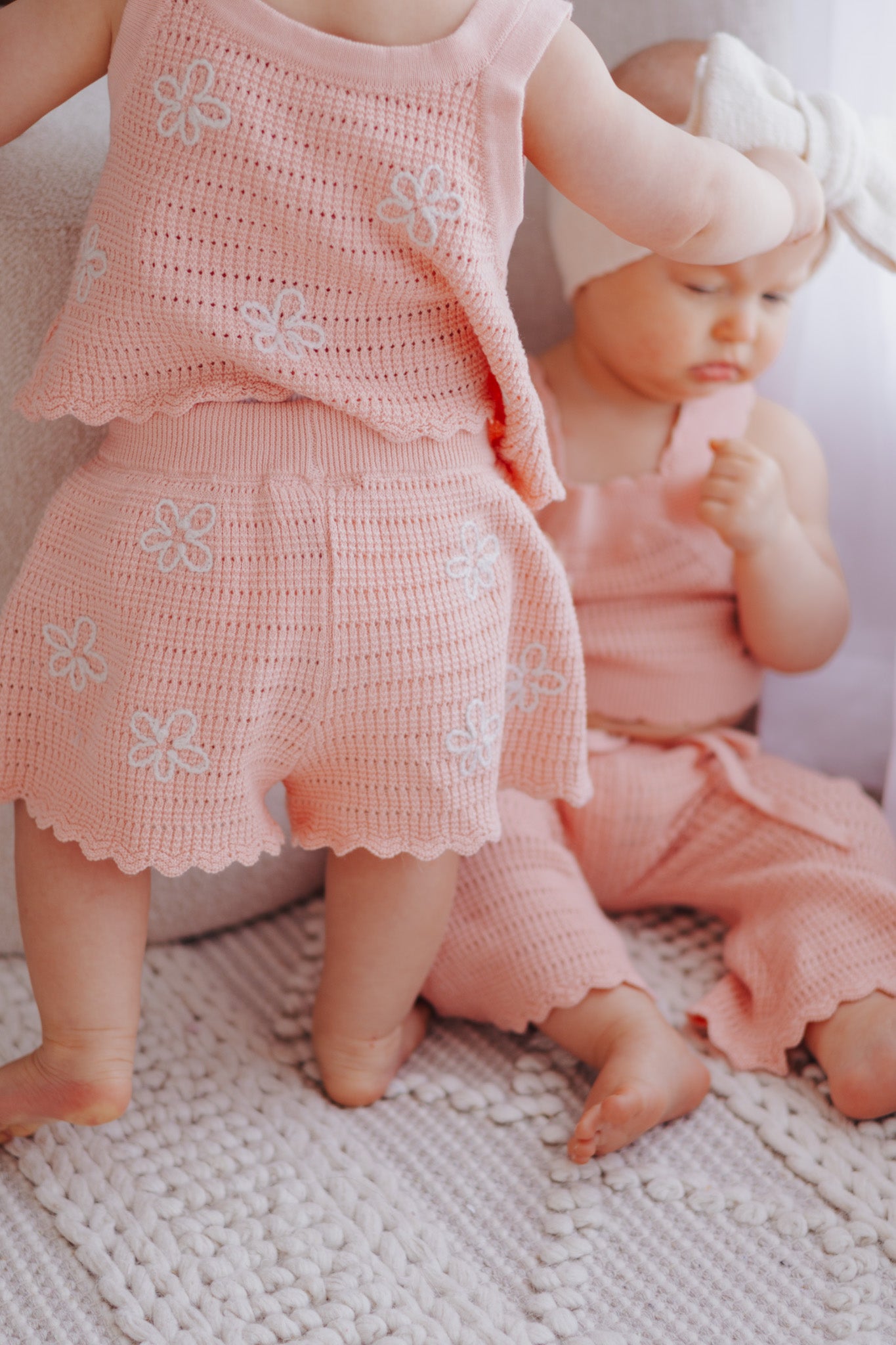 Daisy Knit Tie Set - Blush
