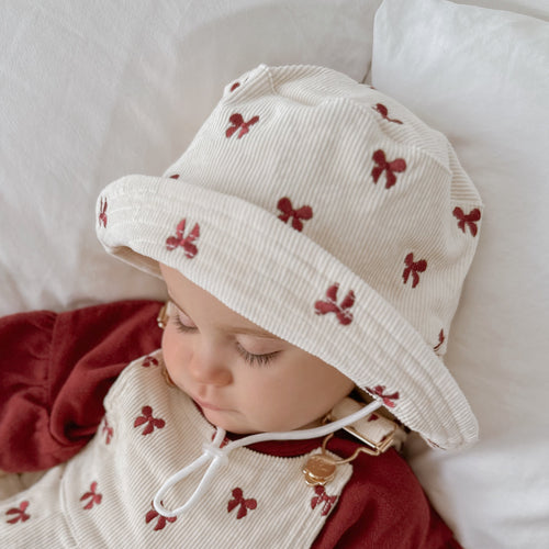 Corduroy Bucket Hat - Red Bow