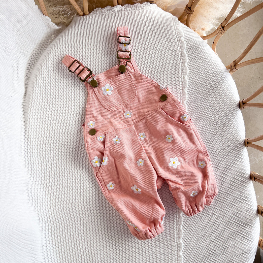 Floral Pink Denim Overalls