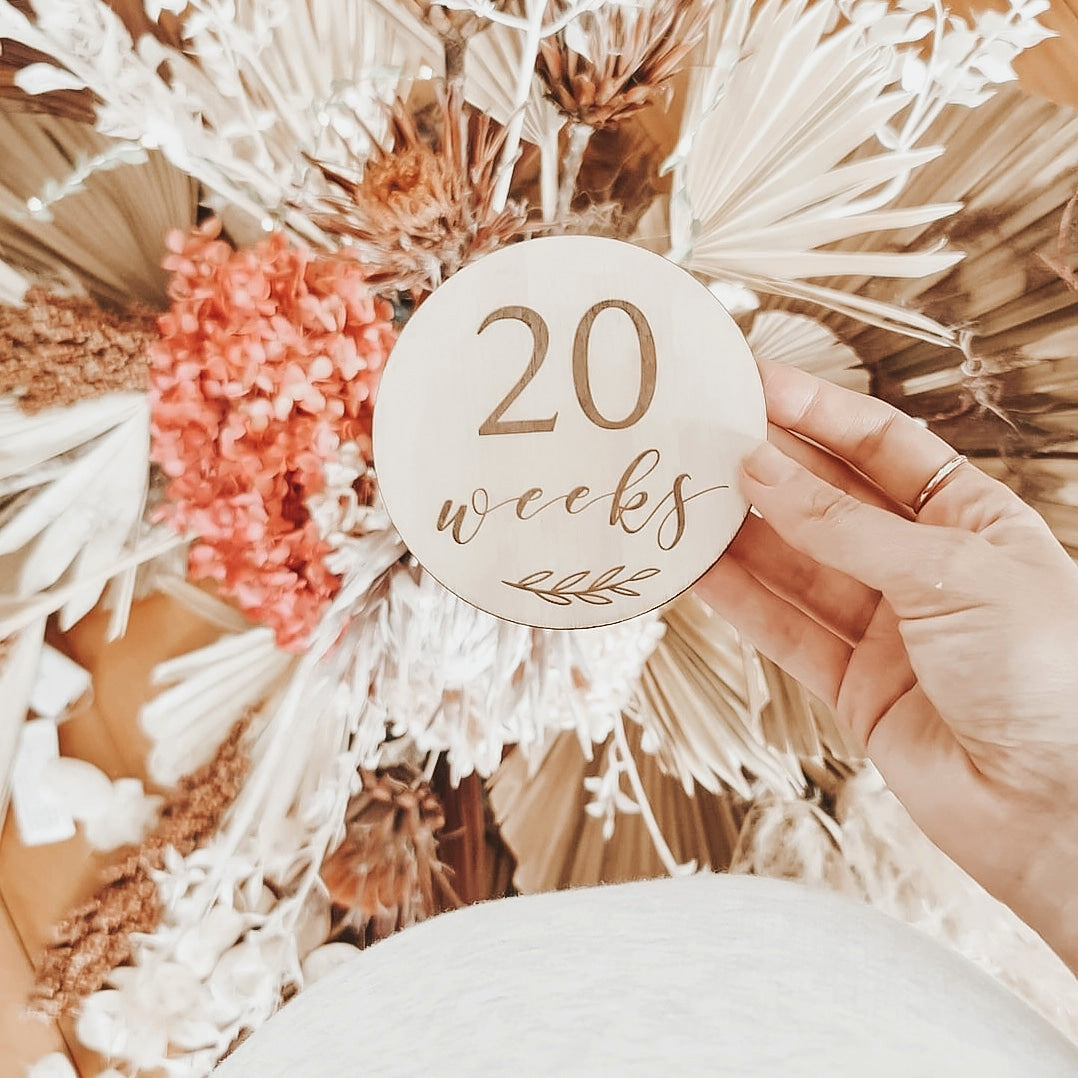 Engraved Wooden Pregnancy Milestone Collection - Set of 14 - 10cm