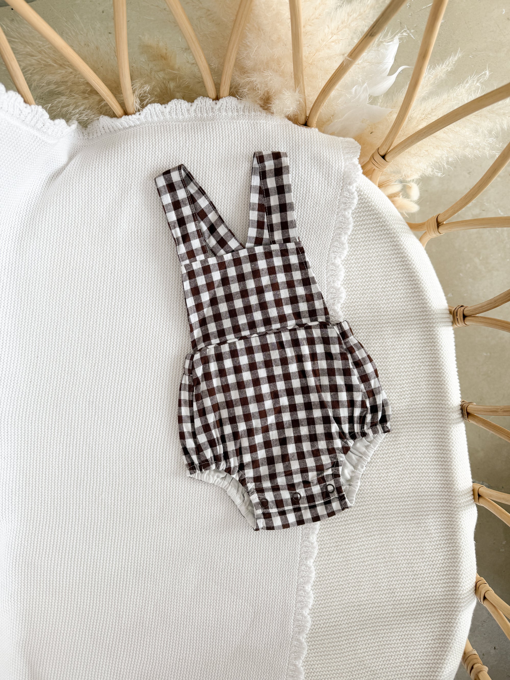 Cocoa Gingham - Cross Back Romper