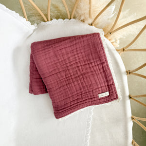 Heritage Muslin Blanket - Burgundy with Lace Trim